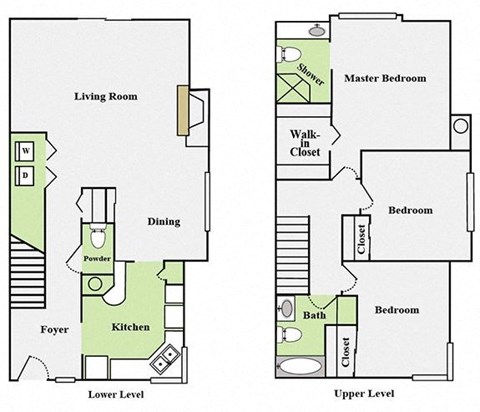 two floor plan of a house with two bedrooms and a living room